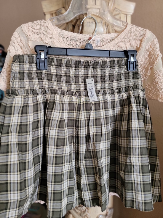 dwell Dresses & Skirts - MadeWell lOlive Green Plaid Smocked Waist Skirt
